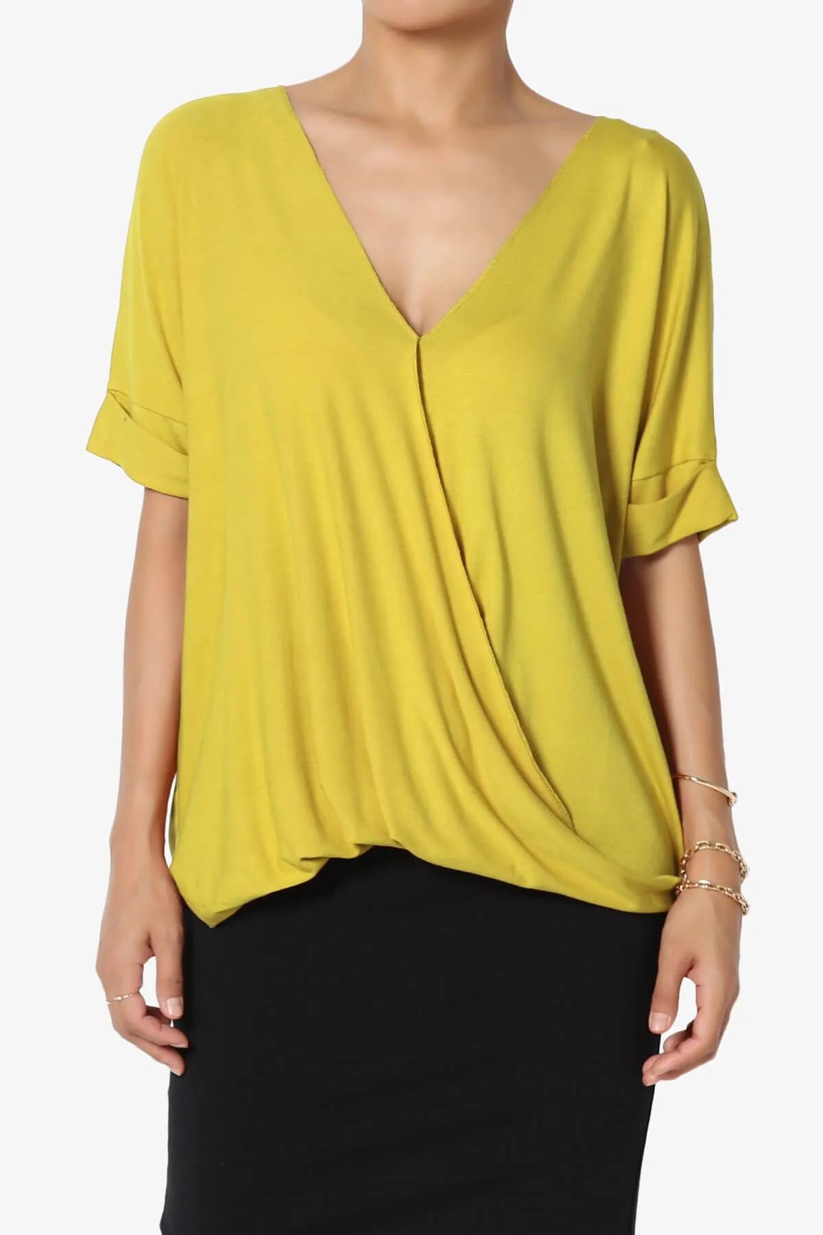Tackle Wrap Hi-Low Crepe Knit Top
