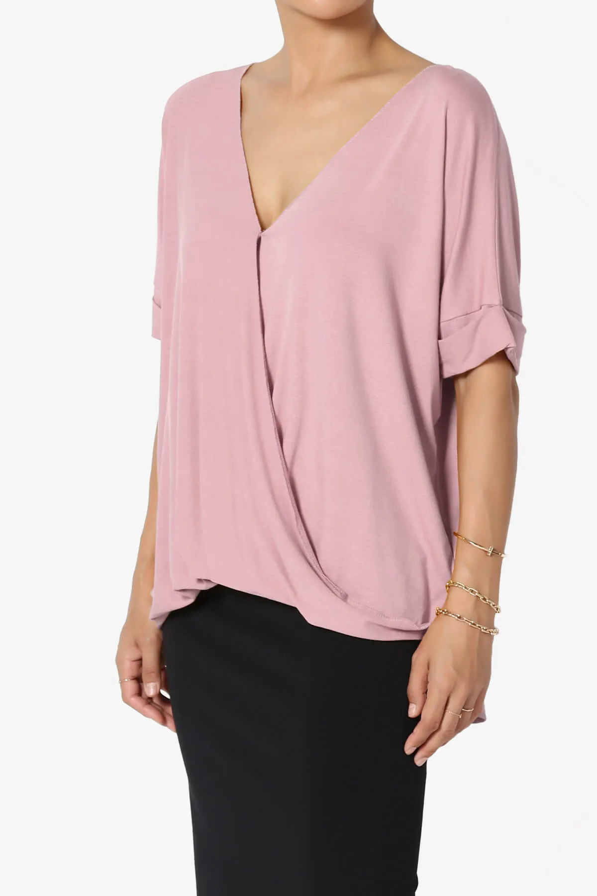 Tackle Wrap Hi-Low Crepe Knit Top