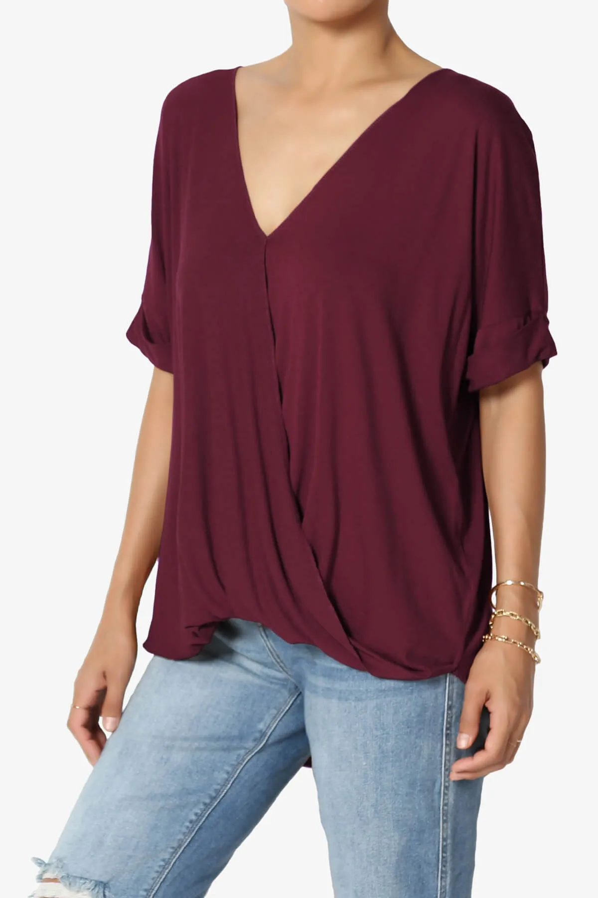 Tackle Wrap Hi-Low Crepe Knit Top