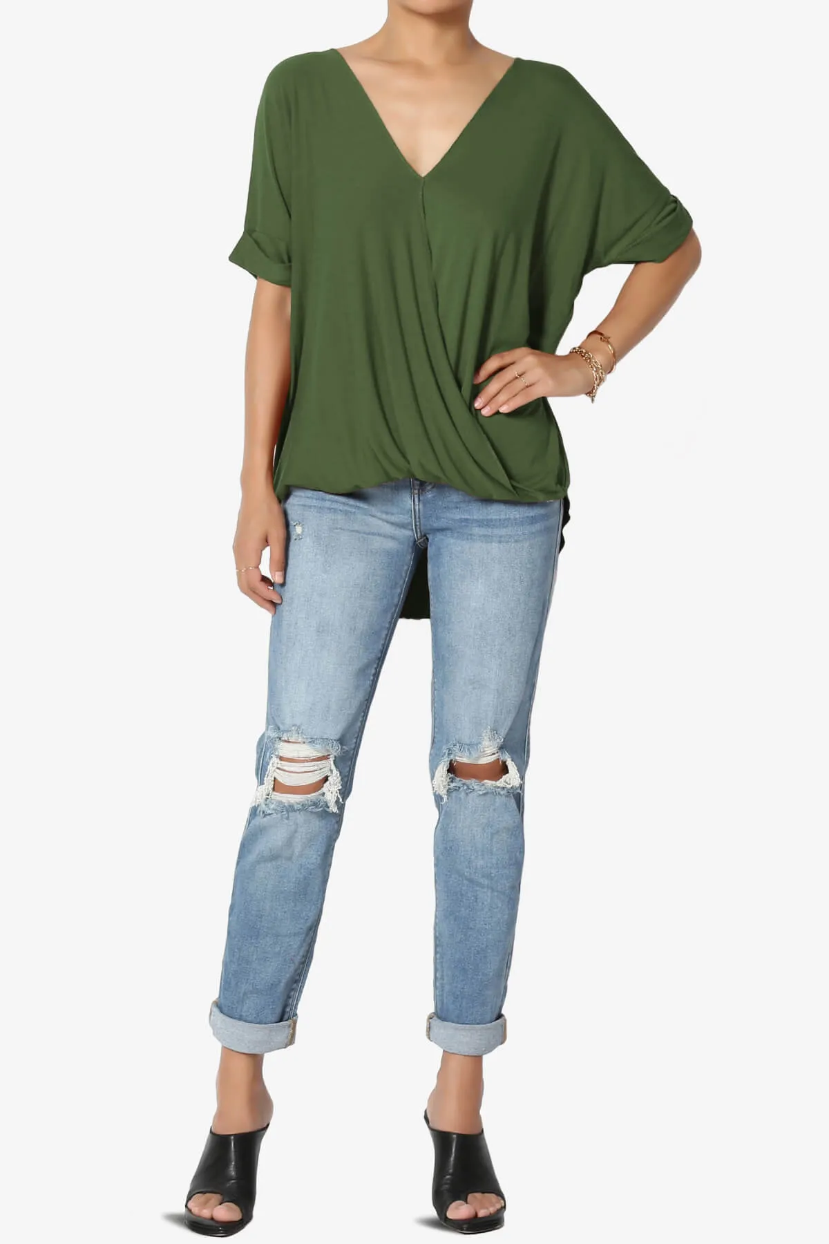 Tackle Wrap Hi-Low Crepe Knit Top