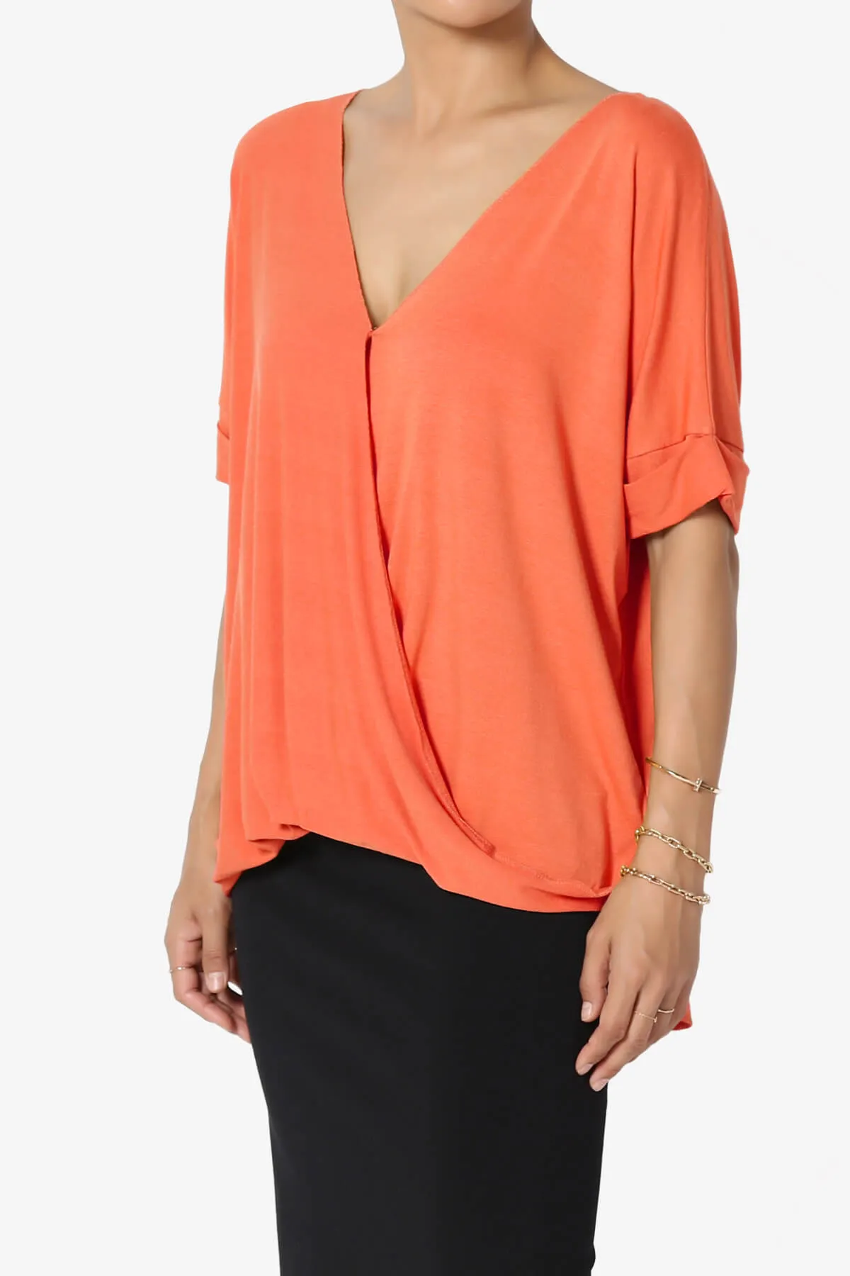 Tackle Wrap Hi-Low Crepe Knit Top