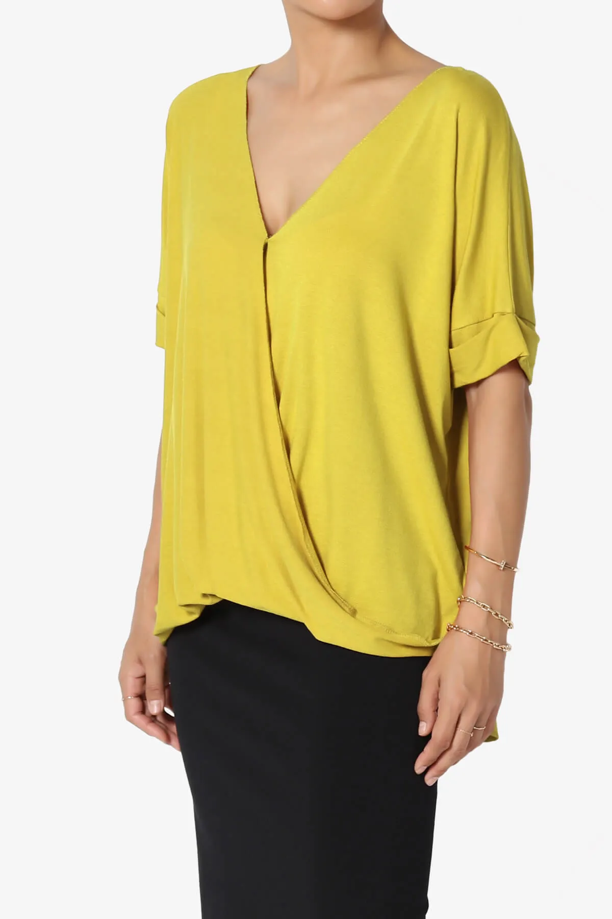 Tackle Wrap Hi-Low Crepe Knit Top