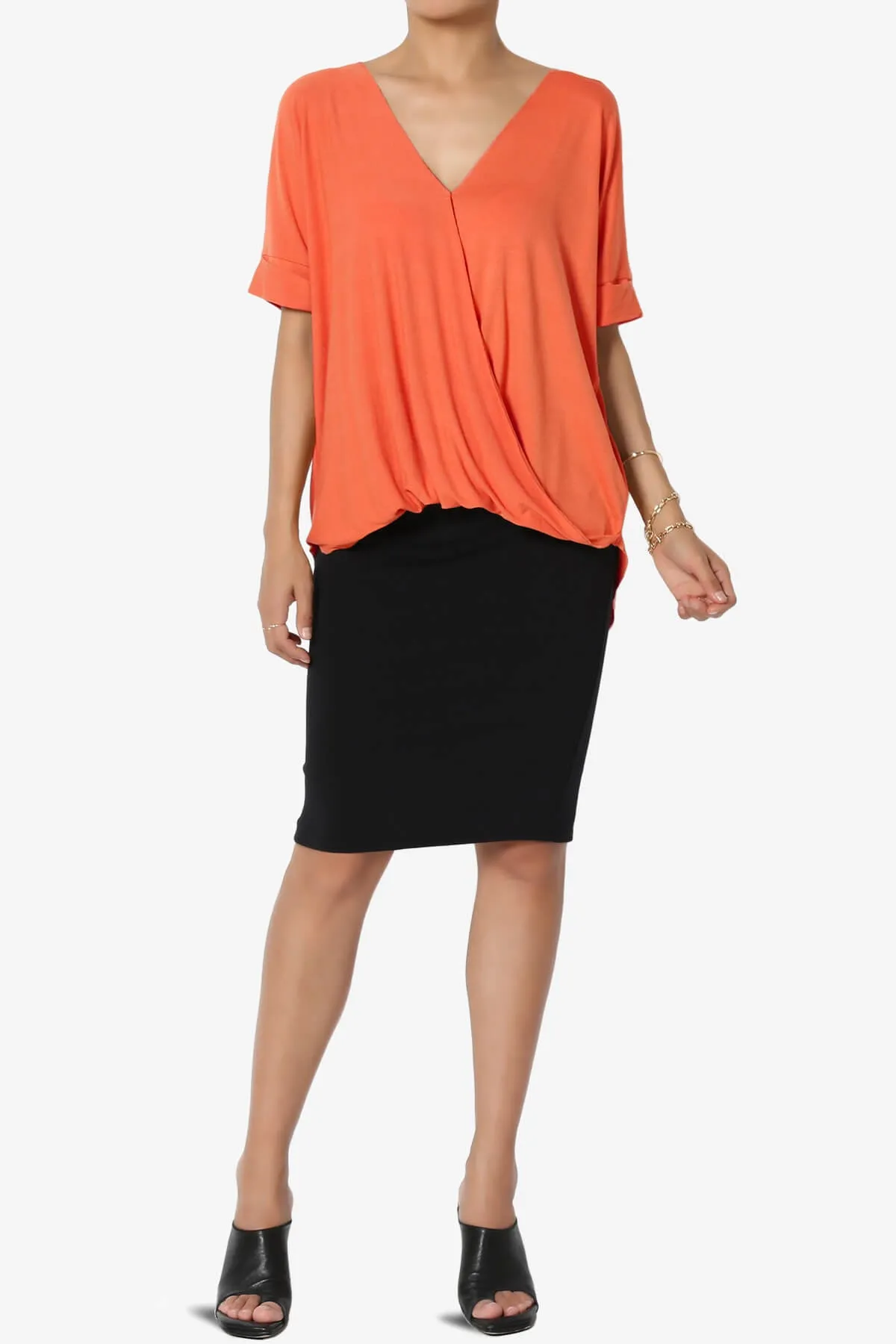 Tackle Wrap Hi-Low Crepe Knit Top