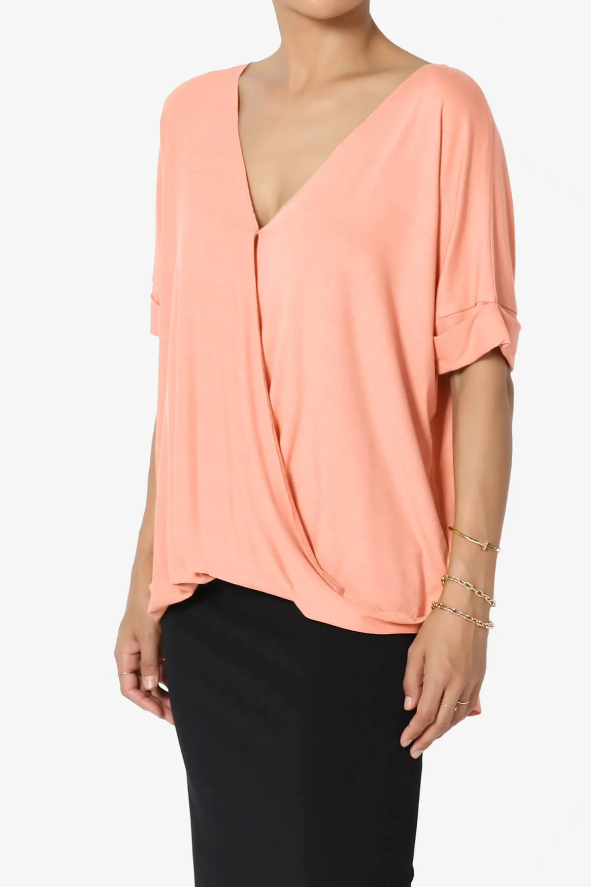Tackle Wrap Hi-Low Crepe Knit Top