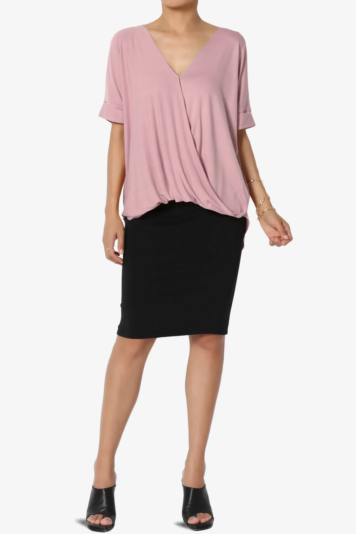 Tackle Wrap Hi-Low Crepe Knit Top