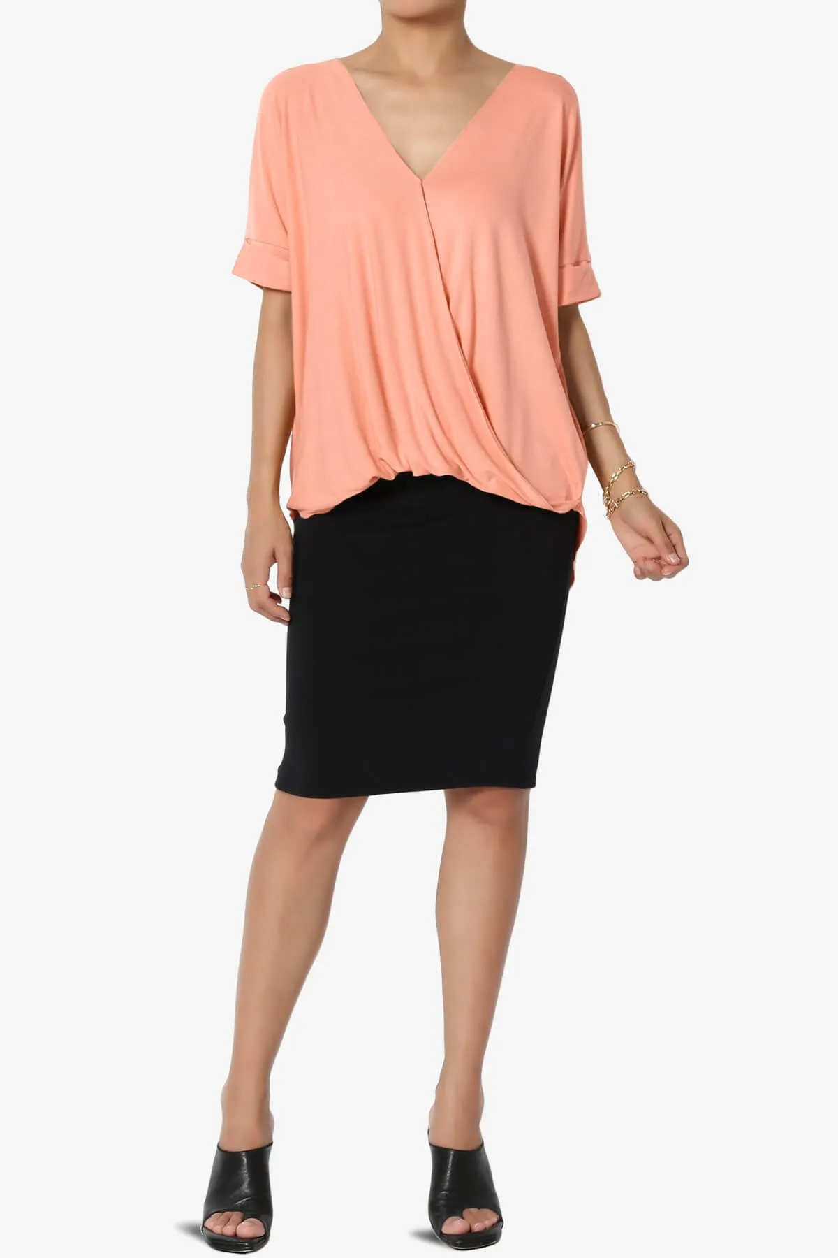 Tackle Wrap Hi-Low Crepe Knit Top