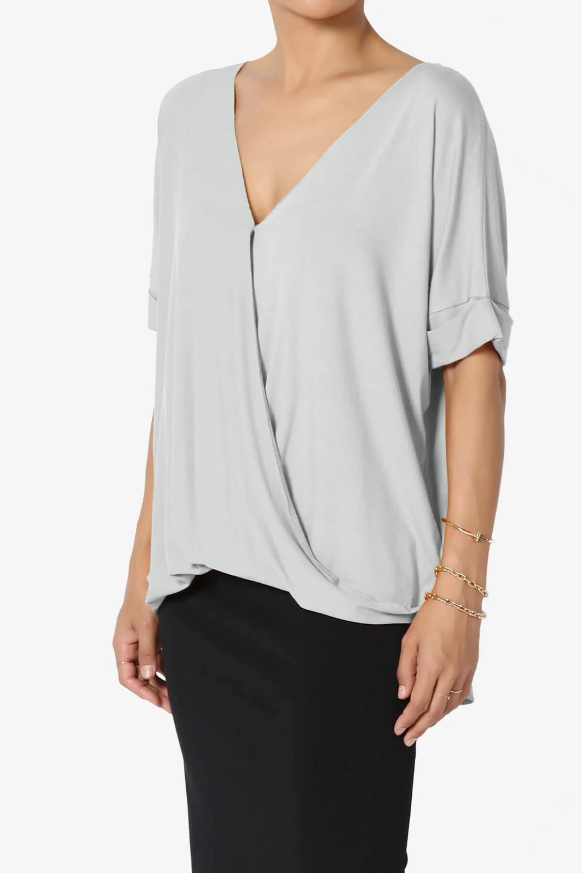 Tackle Wrap Hi-Low Crepe Knit Top