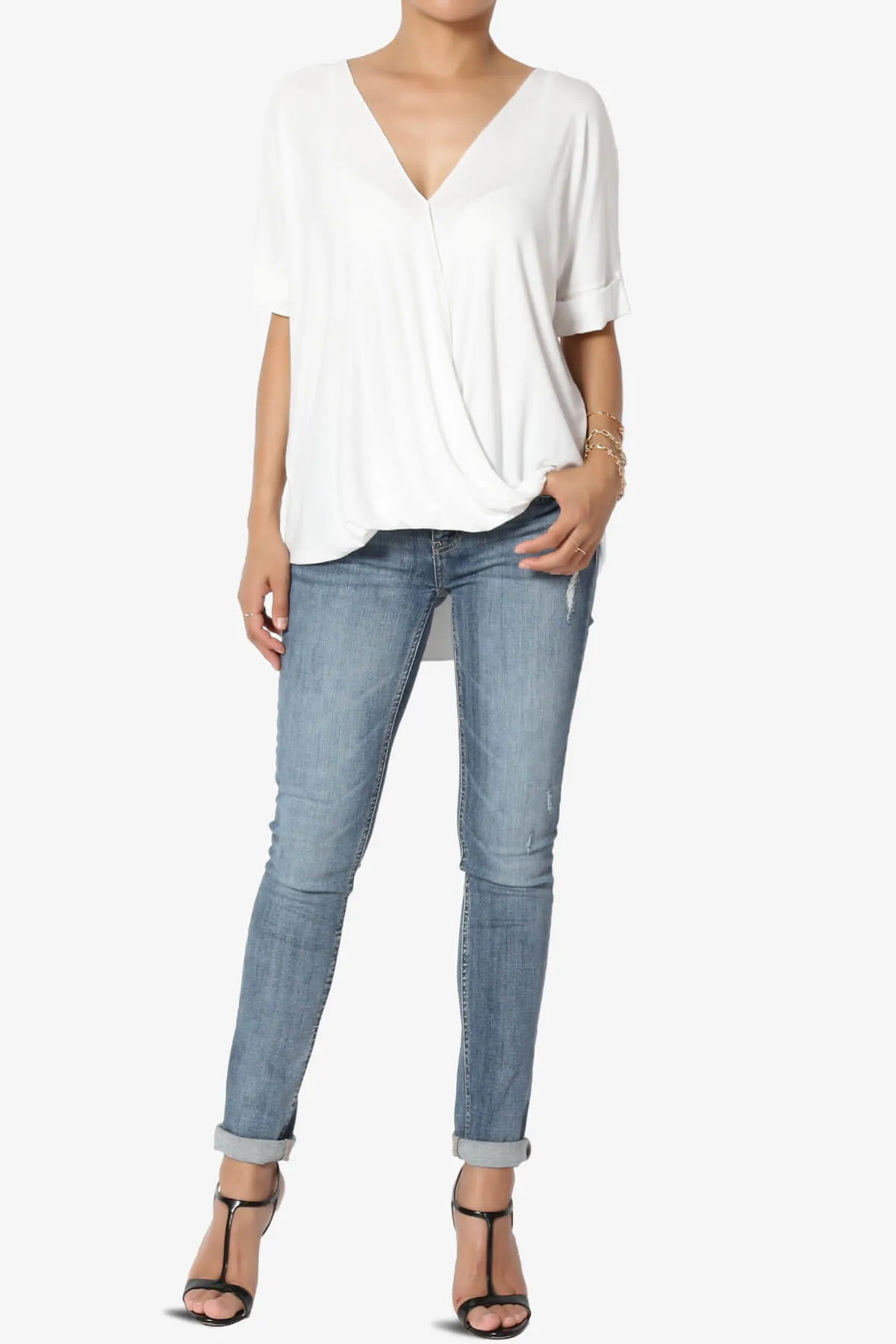 Tackle Wrap Hi-Low Crepe Knit Top