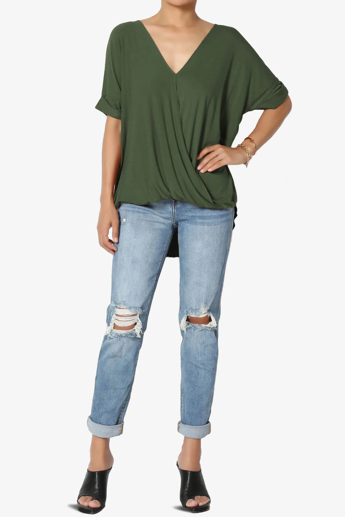 Tackle Wrap Hi-Low Crepe Knit Top