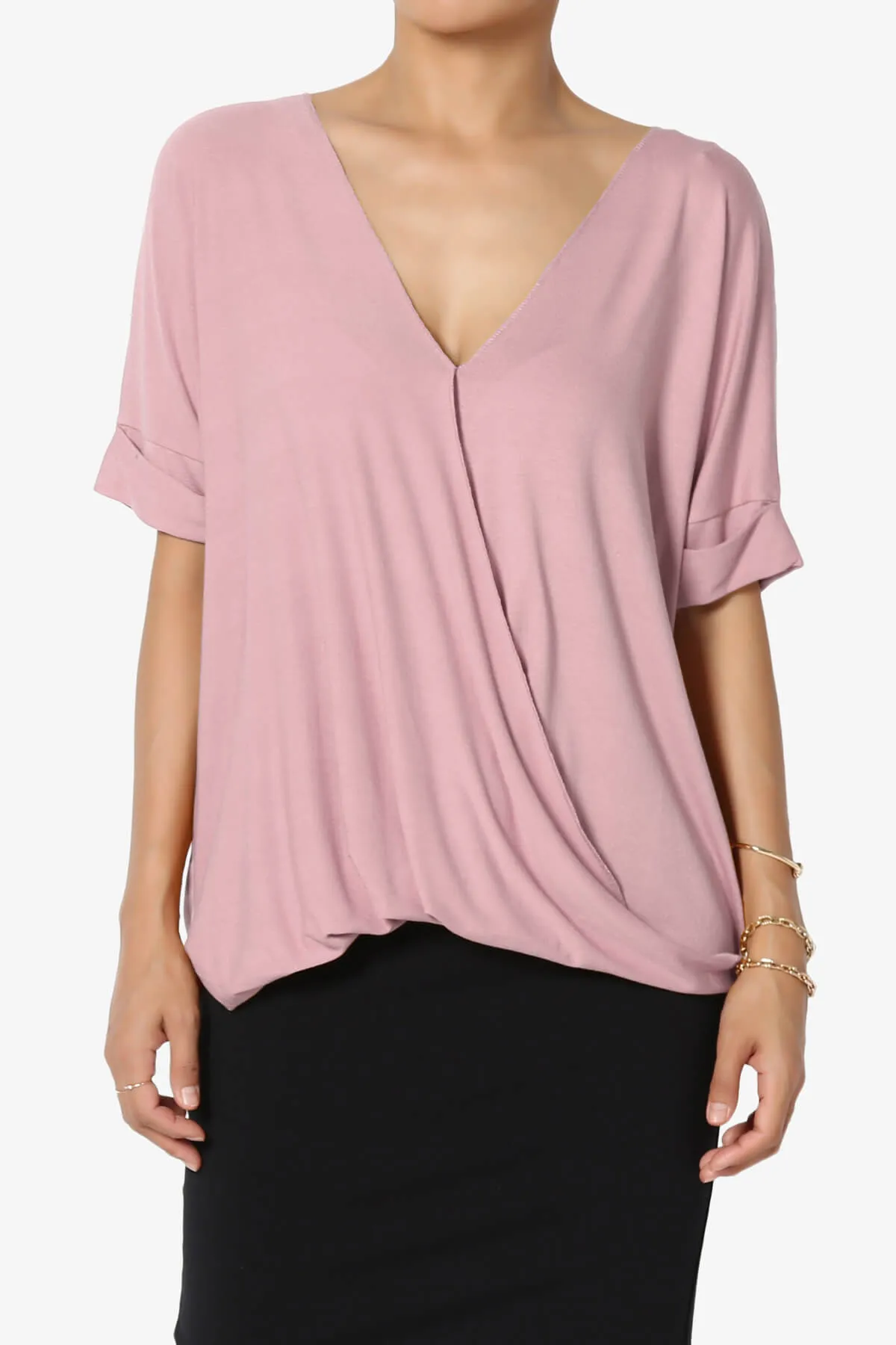 Tackle Wrap Hi-Low Crepe Knit Top