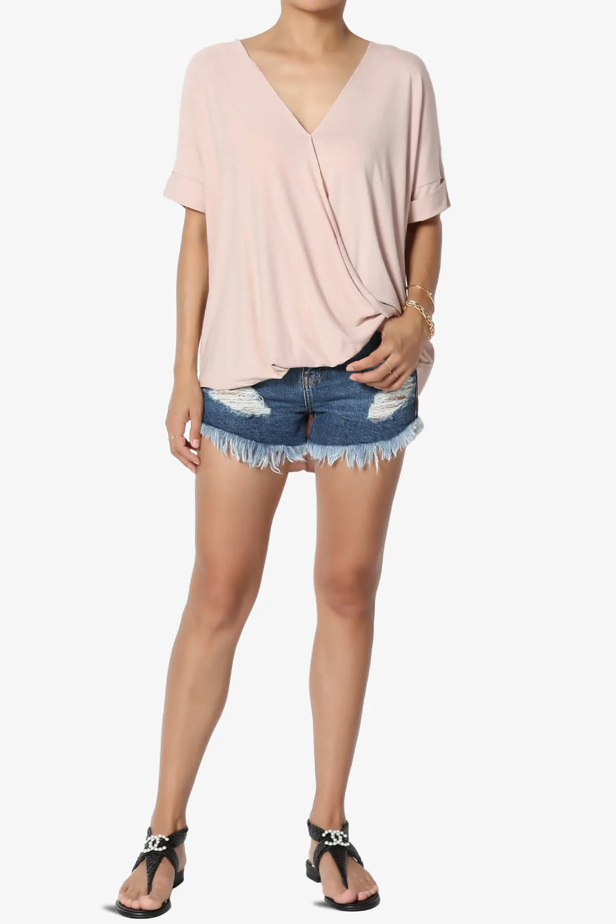 Tackle Wrap Hi-Low Crepe Knit Top