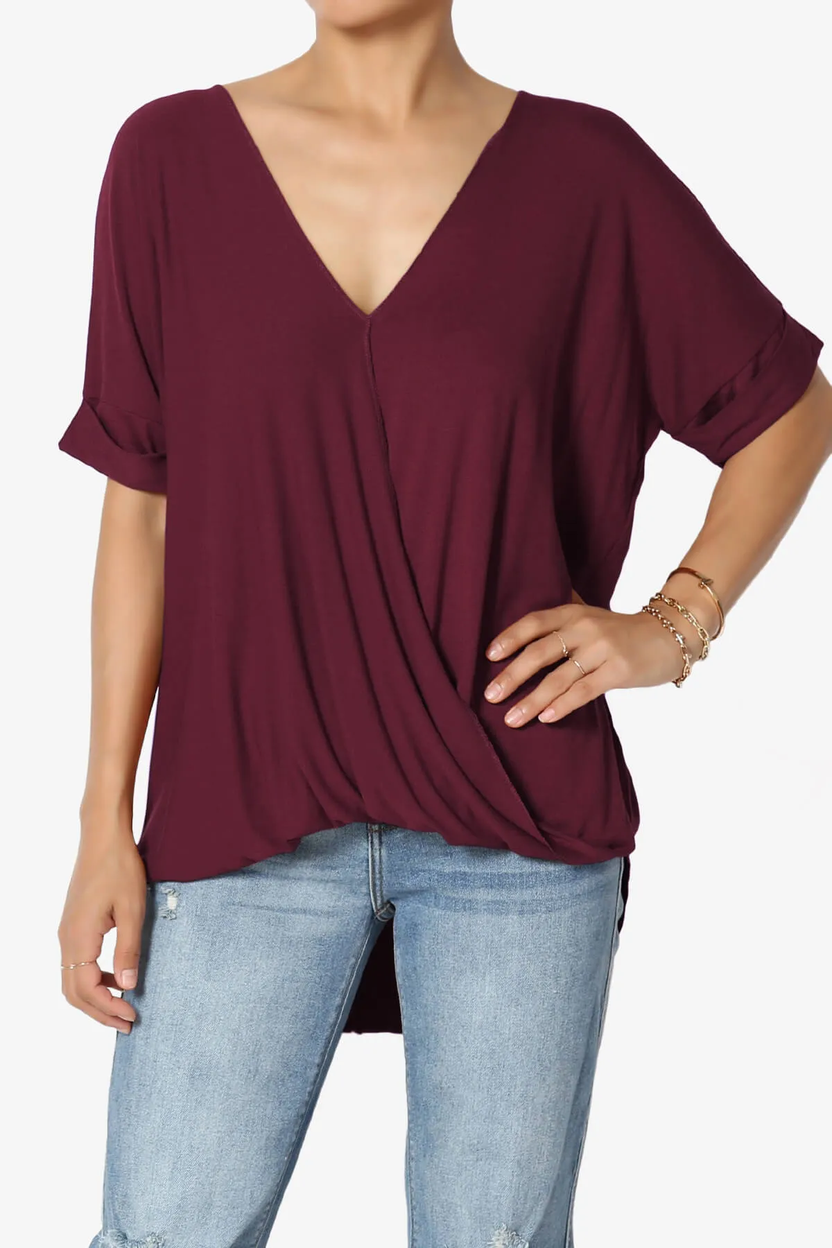 Tackle Wrap Hi-Low Crepe Knit Top