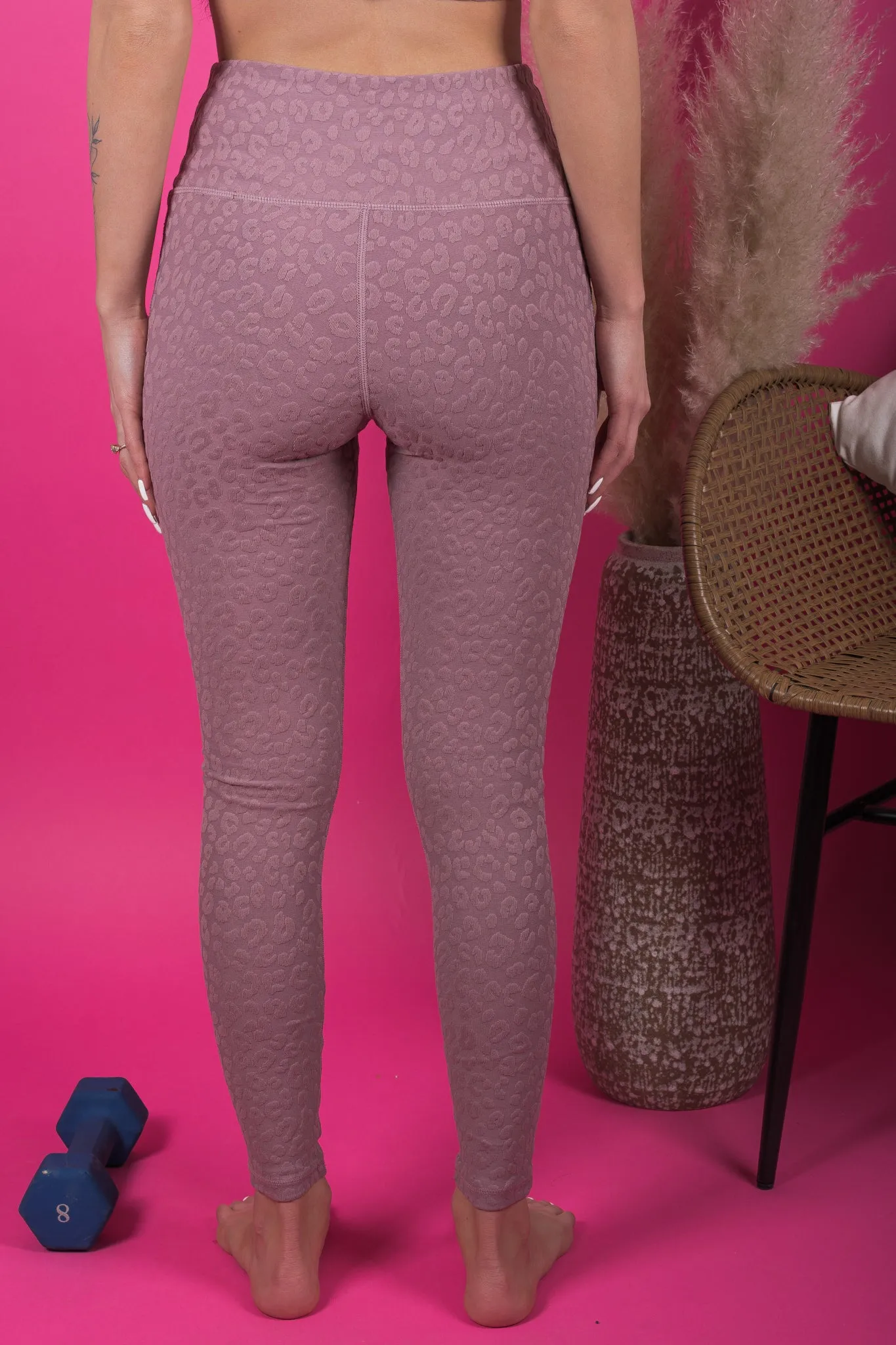 Take The Lead Textured High Waisted Leopard Print Leggings-Mauve
