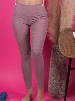 Take The Lead Textured High Waisted Leopard Print Leggings-Mauve