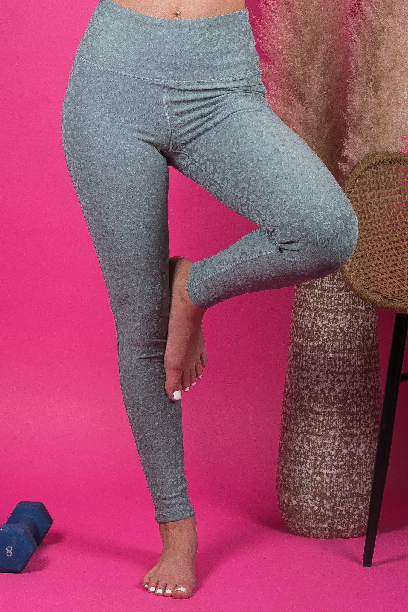 Take The Lead Textured High Waisted Leopard Print Leggings-Sea
