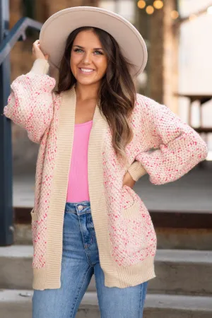 Tan and Pink Marled Cardigan