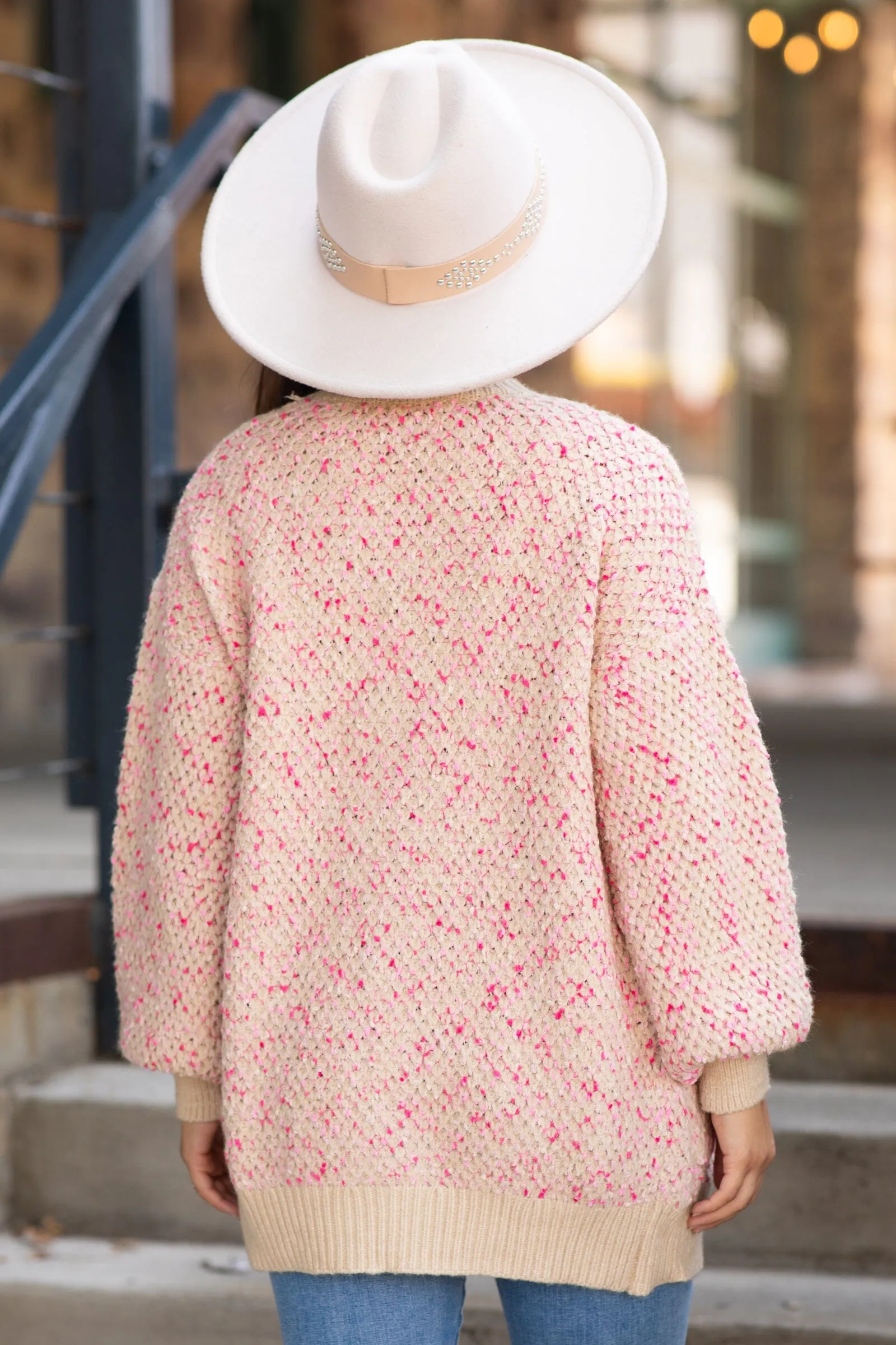 Tan and Pink Marled Cardigan