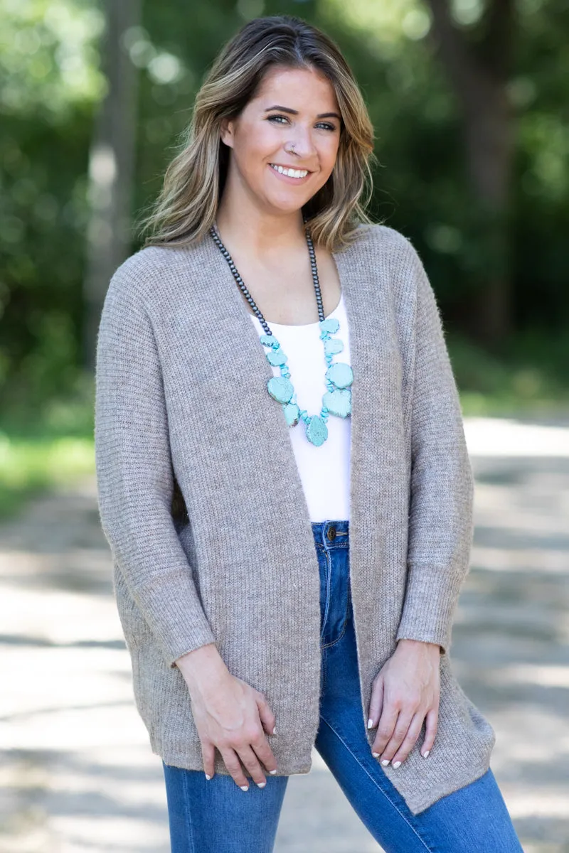 Tan Melange Dolman Sleeve Cardigan