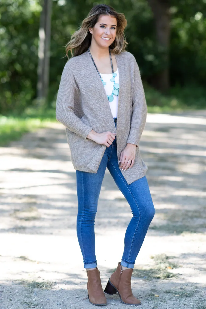 Tan Melange Dolman Sleeve Cardigan