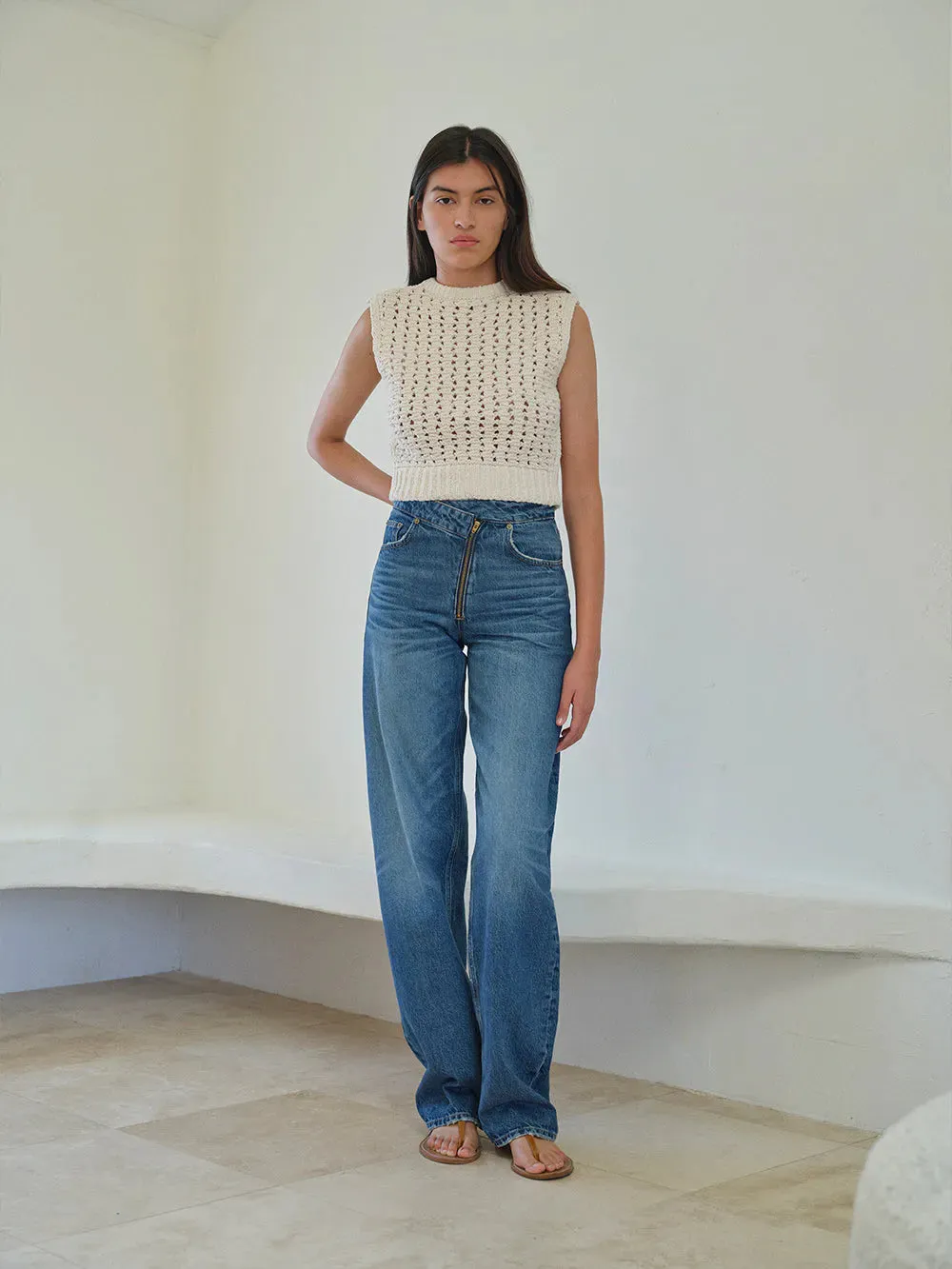 Tape Yarn Sweater Vest in Cream