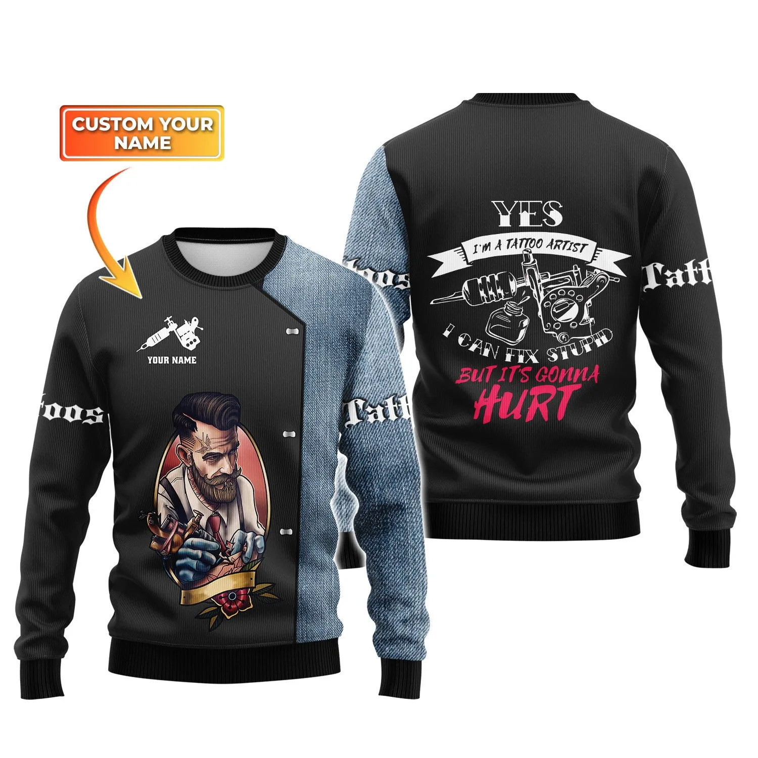 Tattoo Artist Shop Personalized Name 3D Sweater Gift For Tattoo Artist [Non workwear]