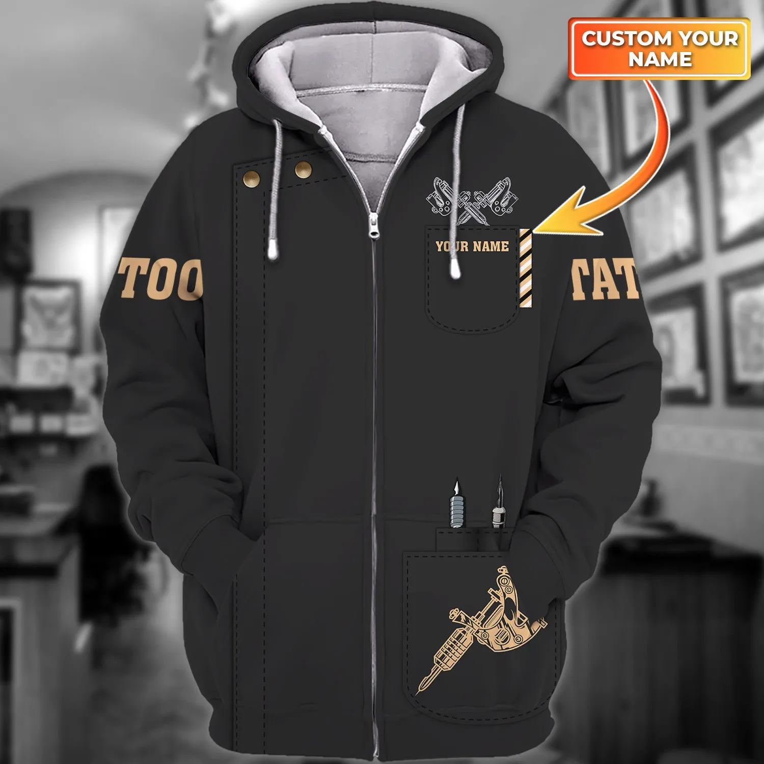 Tattoo Machine Personalized T-Shirt Classic Tattoo Uniform, Tattoo Studio T-Shirt Zipper Hoodie, 3D Hoodie [Non workwear]