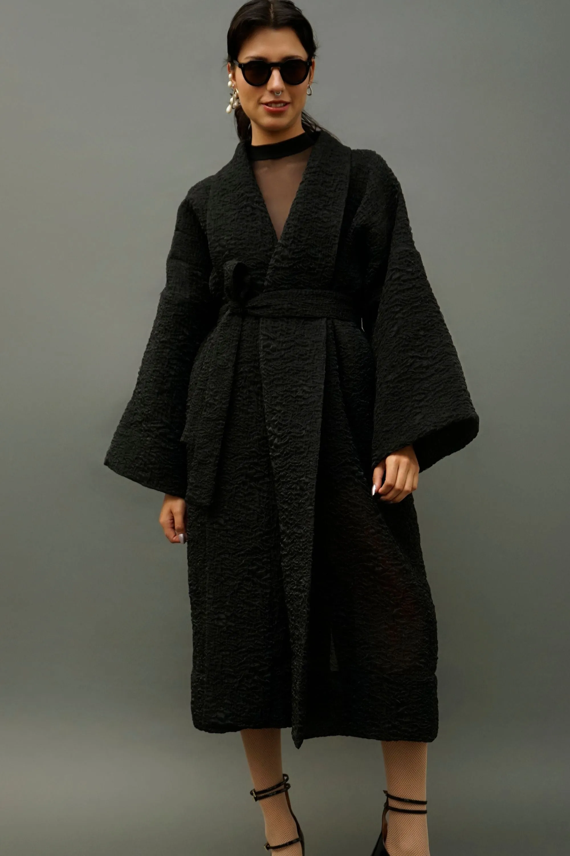Teri Sheer Long Kimono Jacket