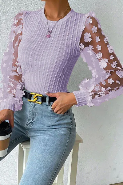 Textured Applique Long Sleeve Blouse