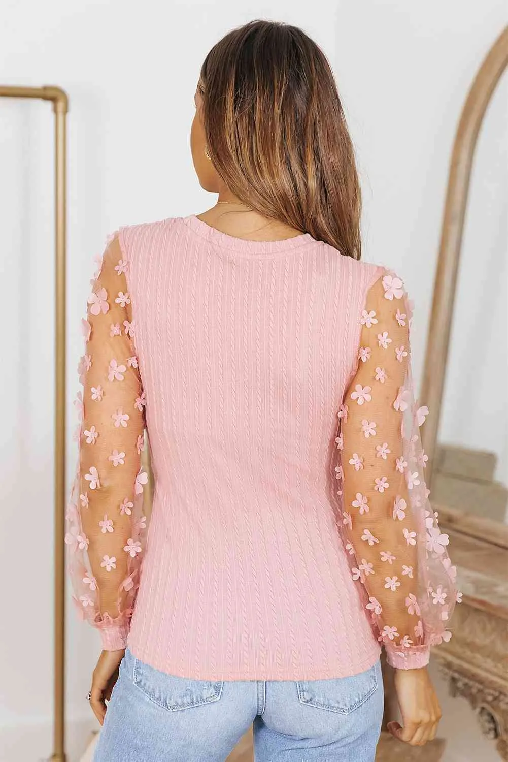 Textured Applique Long Sleeve Blouse