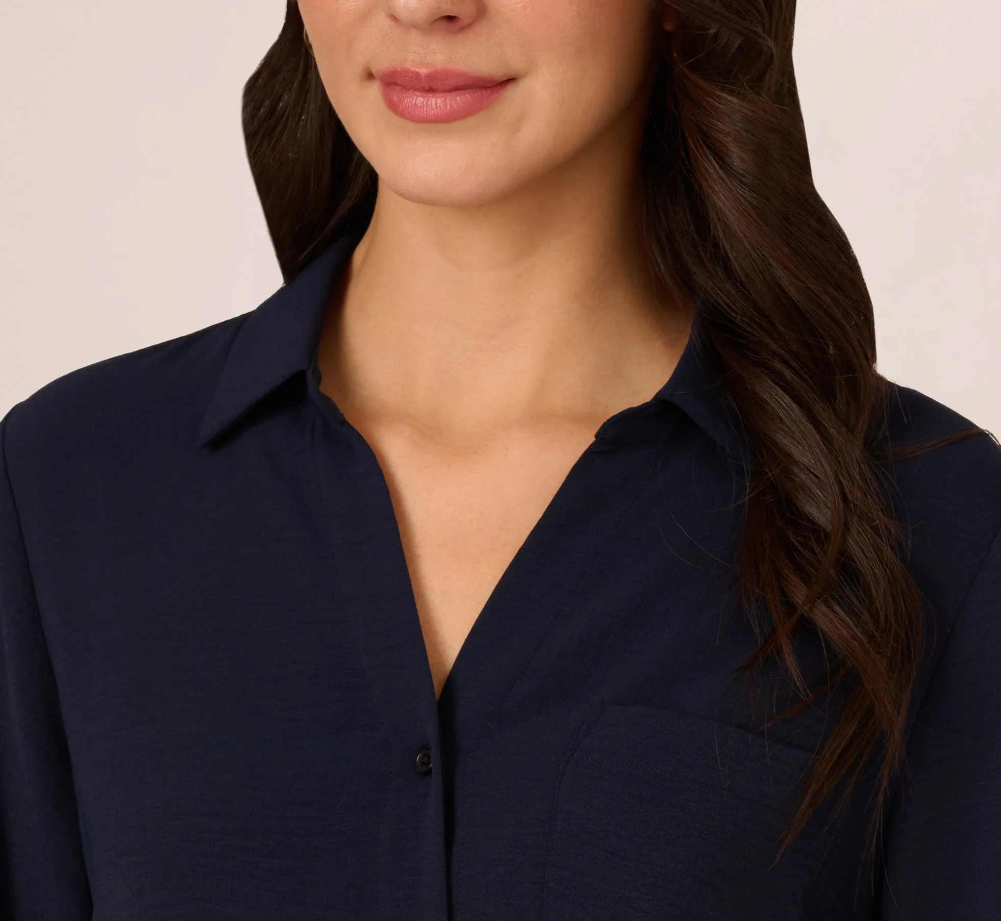 Textured Button Up Top With Long Sleeves In Blue Moon