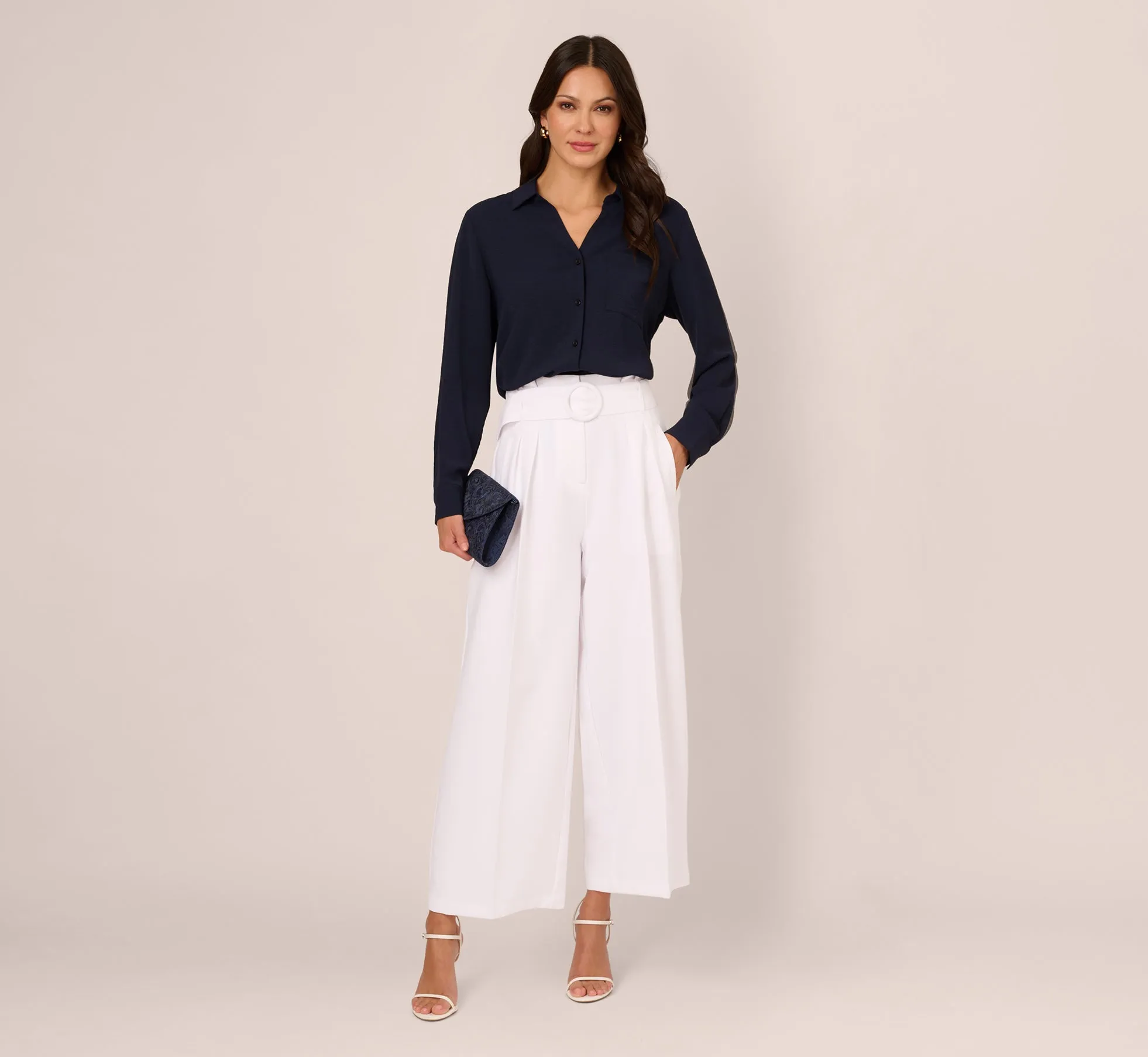 Textured Button Up Top With Long Sleeves In Blue Moon