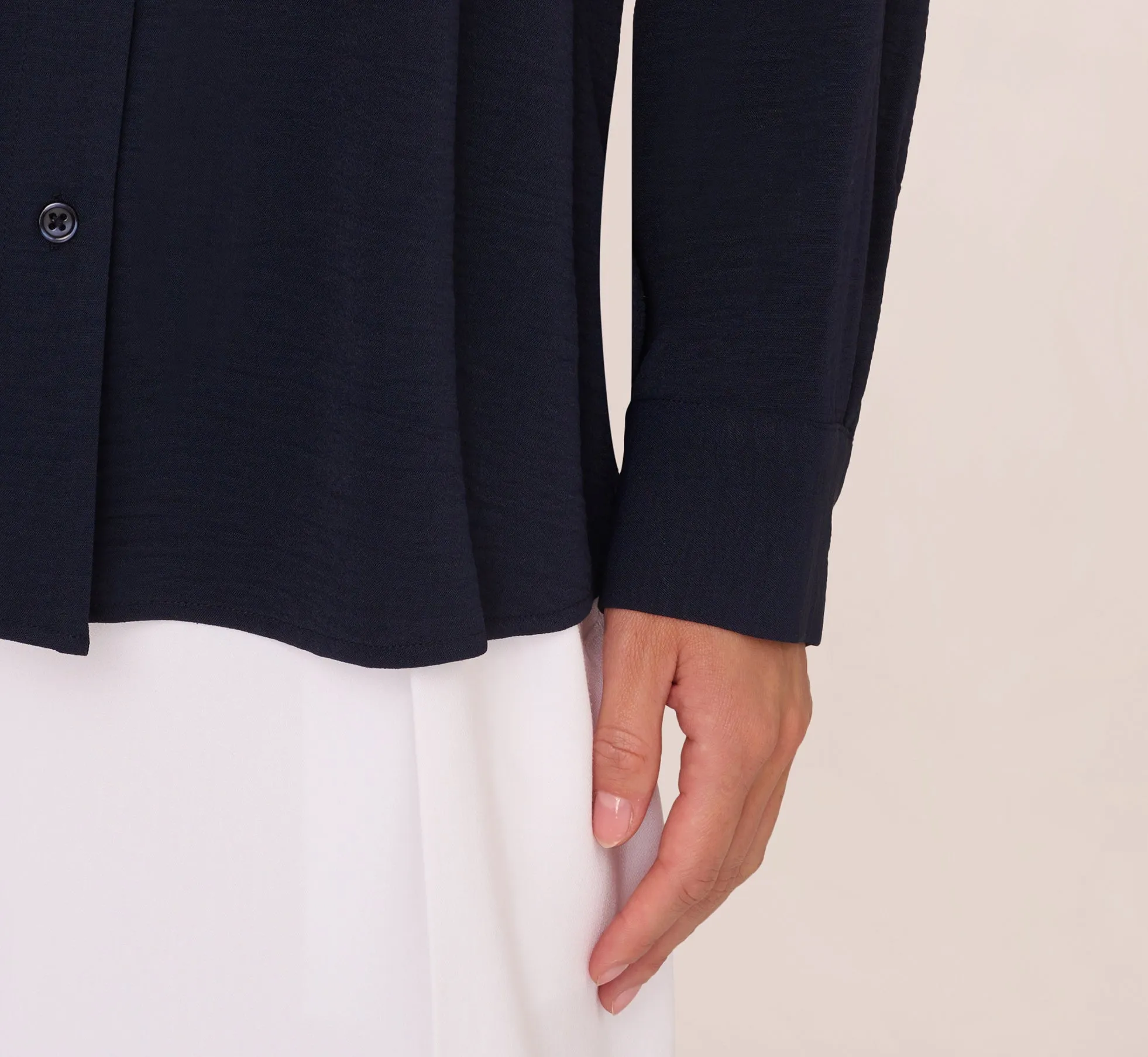 Textured Button Up Top With Long Sleeves In Blue Moon