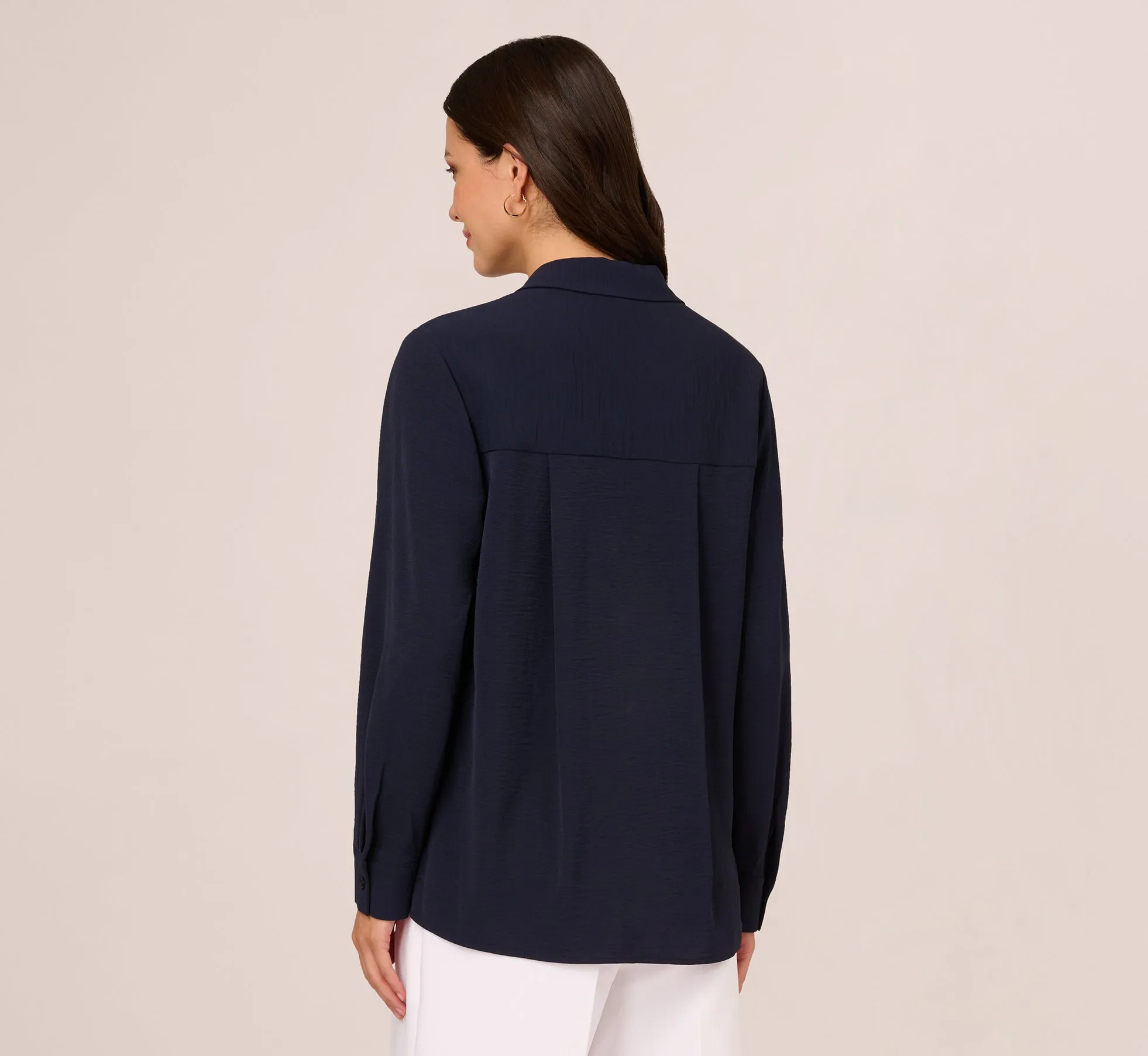Textured Button Up Top With Long Sleeves In Blue Moon