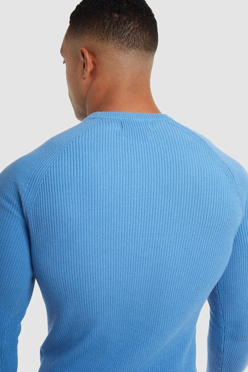 Textured Cotton Crew Neck in Arctic Blue
