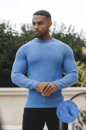 Textured Cotton Crew Neck in Arctic Blue