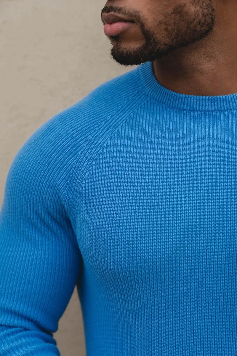 Textured Cotton Crew Neck in Arctic Blue