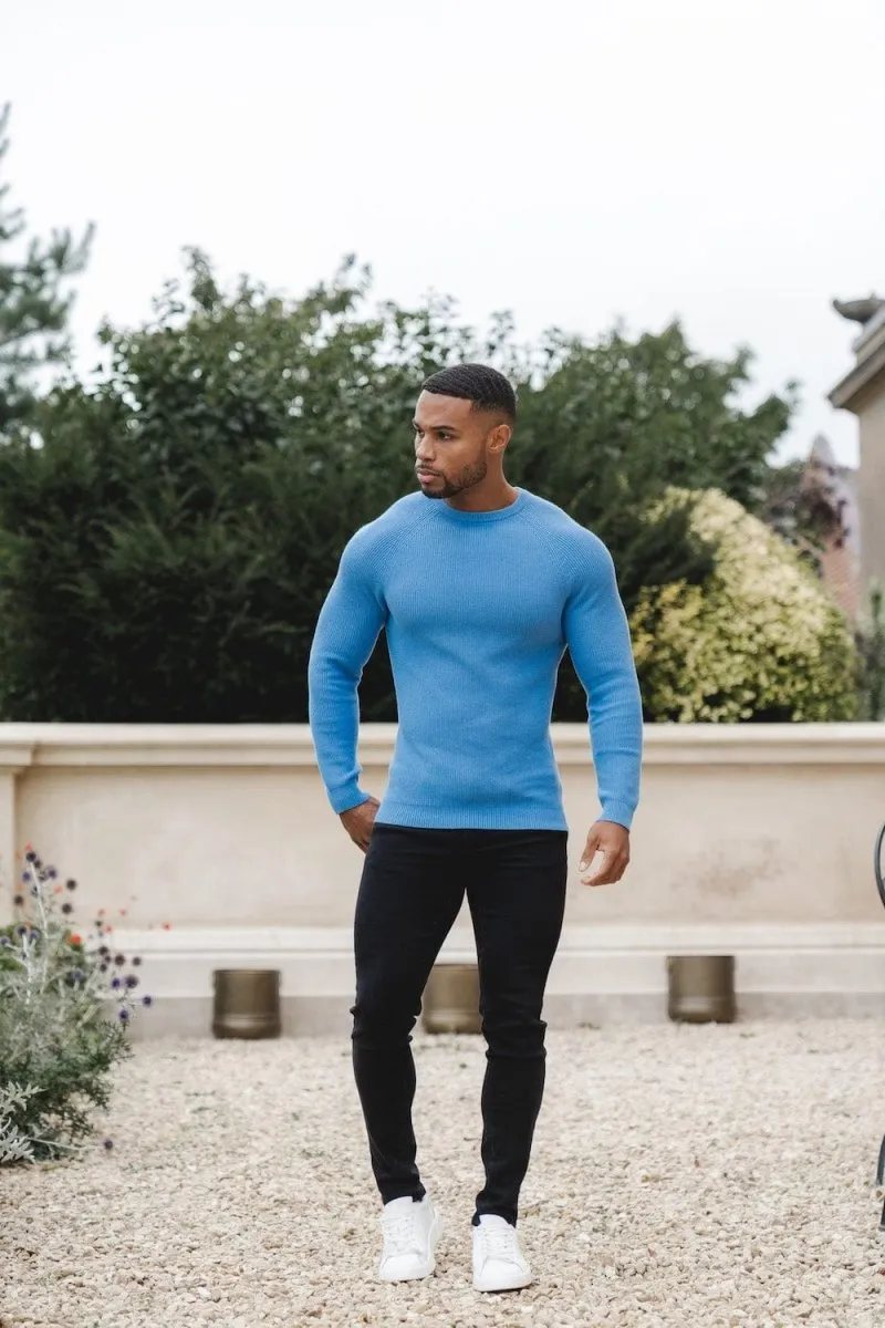 Textured Cotton Crew Neck in Arctic Blue