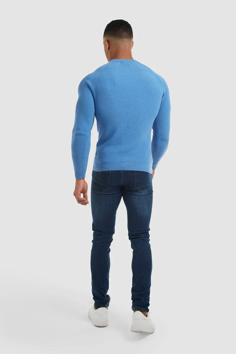 Textured Cotton Crew Neck in Arctic Blue