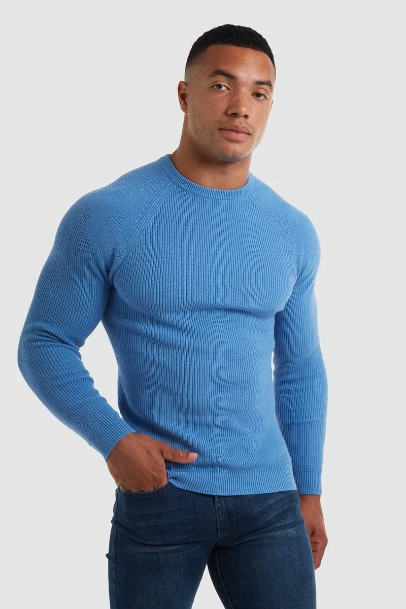 Textured Cotton Crew Neck in Arctic Blue