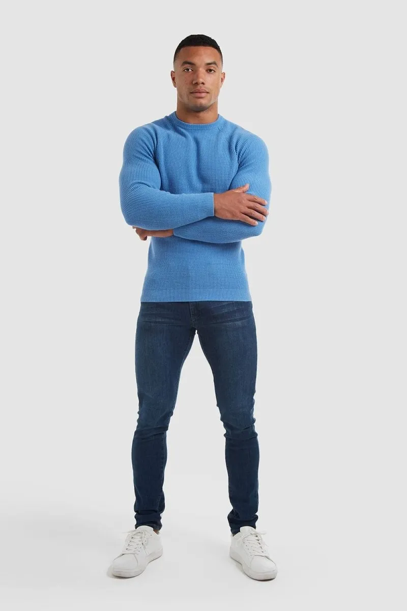 Textured Cotton Crew Neck in Arctic Blue