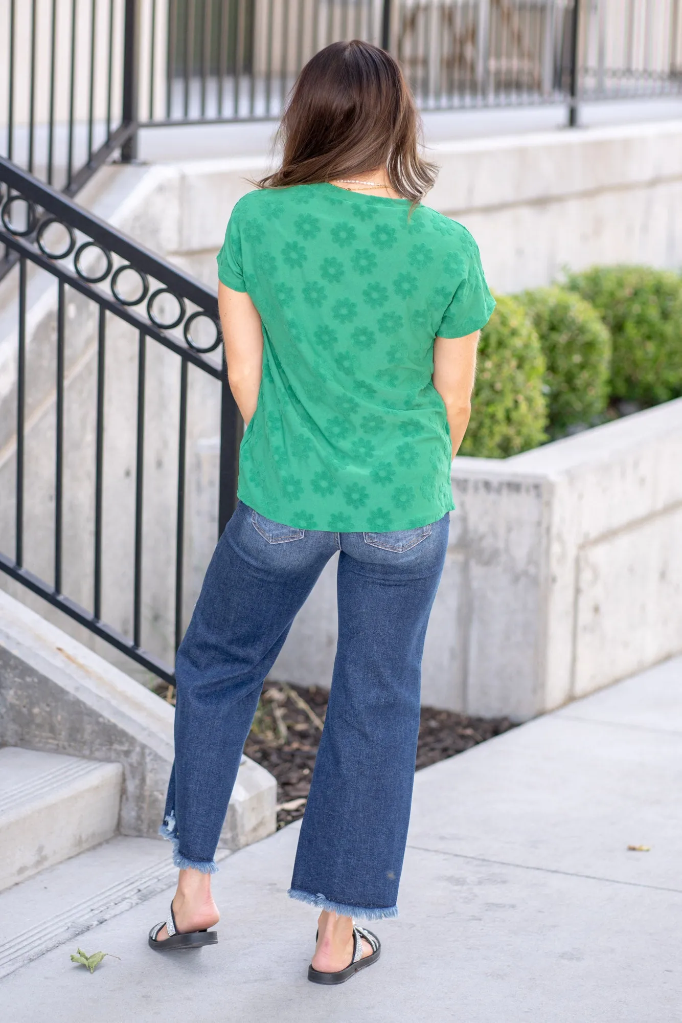 Textured Floral Pattern Short Sleeve T-Shirt