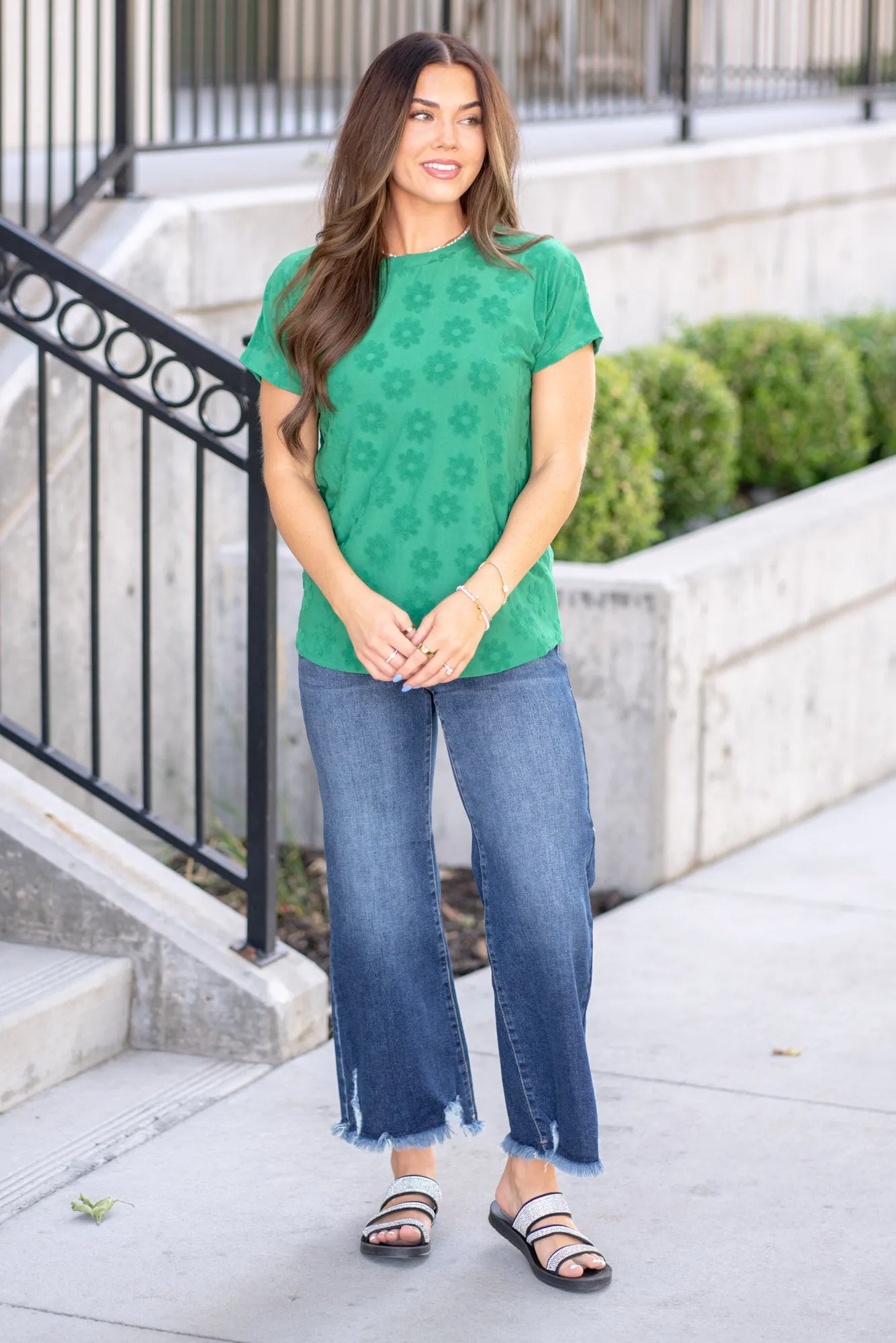 Textured Floral Pattern Short Sleeve T-Shirt