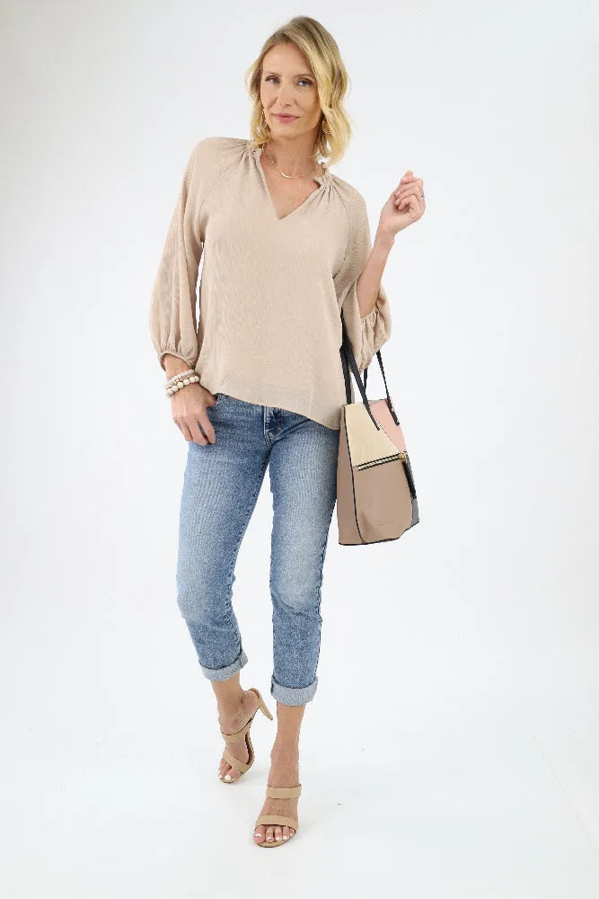 Textured Solid Tunic Top -Ecru