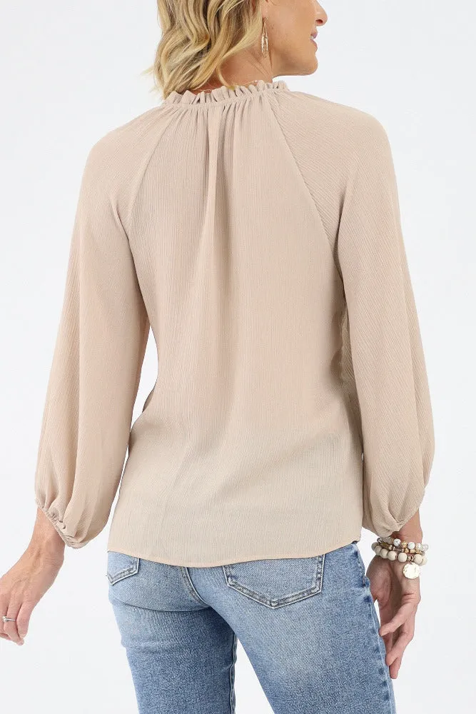 Textured Solid Tunic Top -Ecru