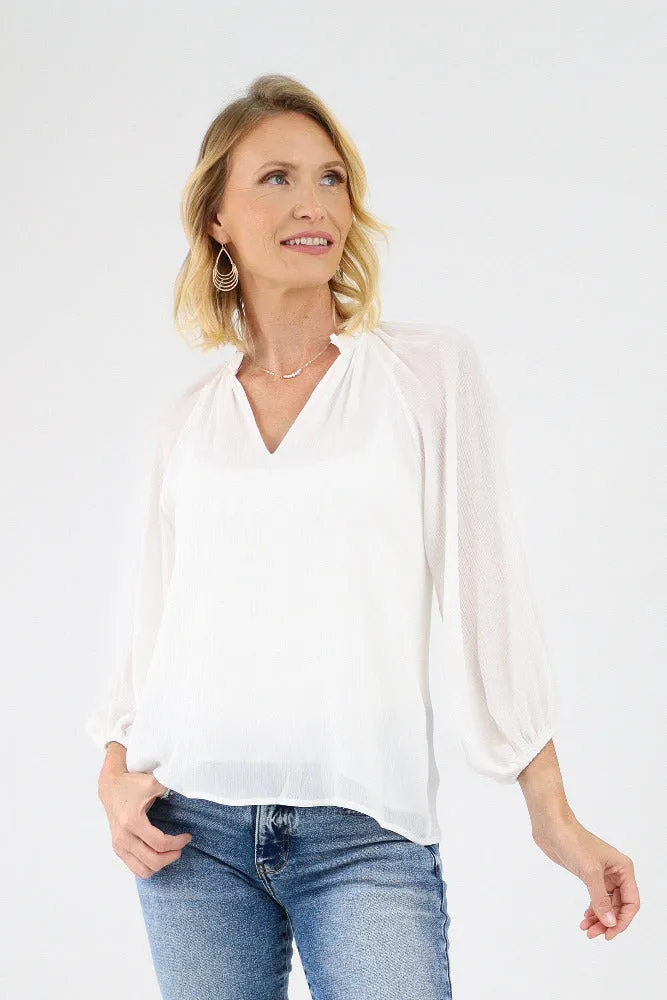 Textured Solid Tunic Top -Ecru