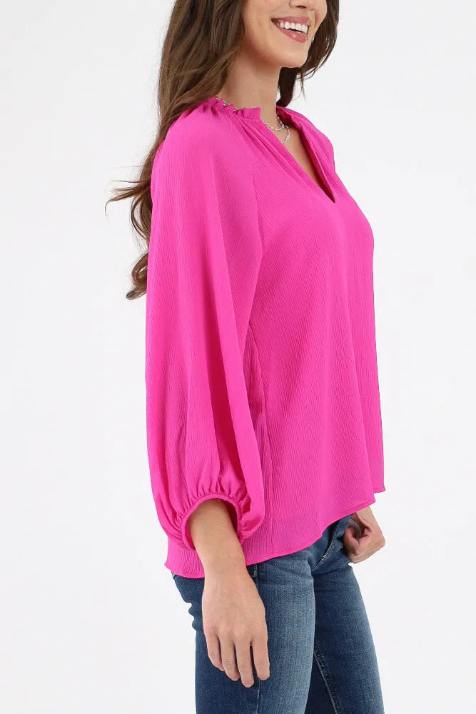 Textured Solid Tunic Top -Fuchsia