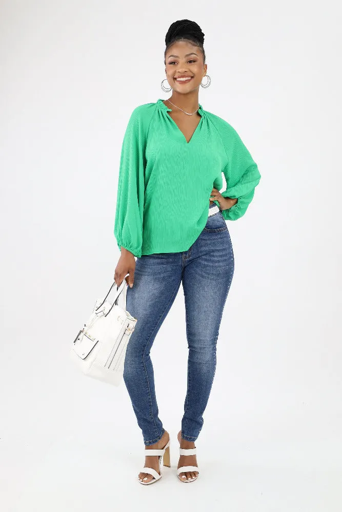 Textured Solid Tunic Top -Green