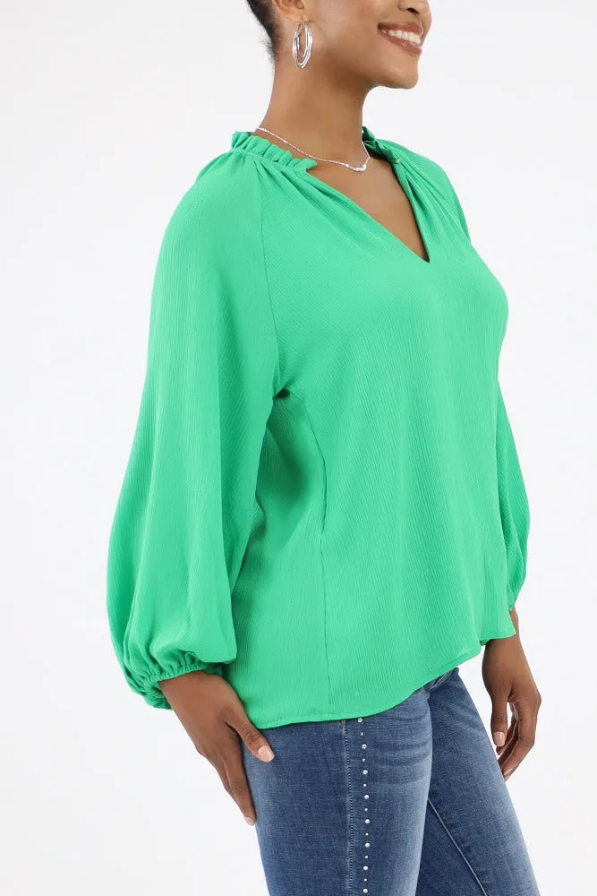 Textured Solid Tunic Top -Green