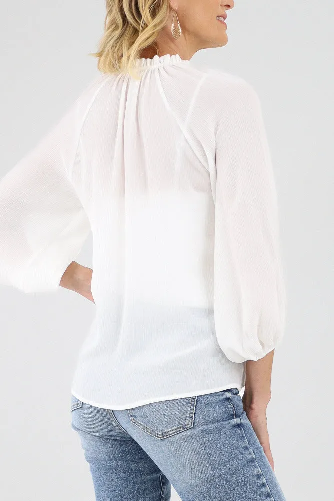 Textured Solid Tunic Top -White