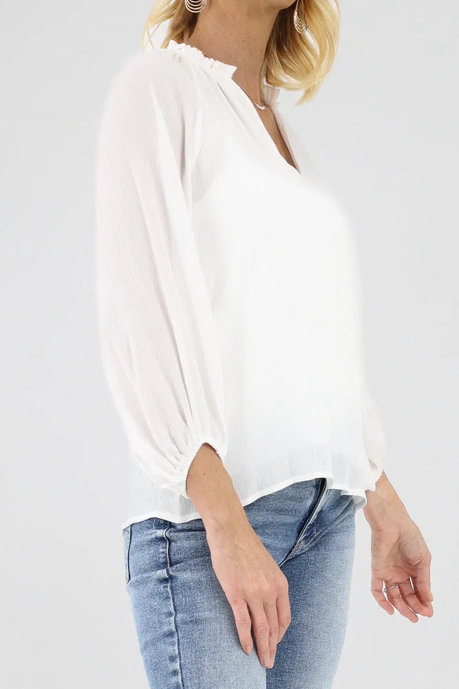 Textured Solid Tunic Top -White